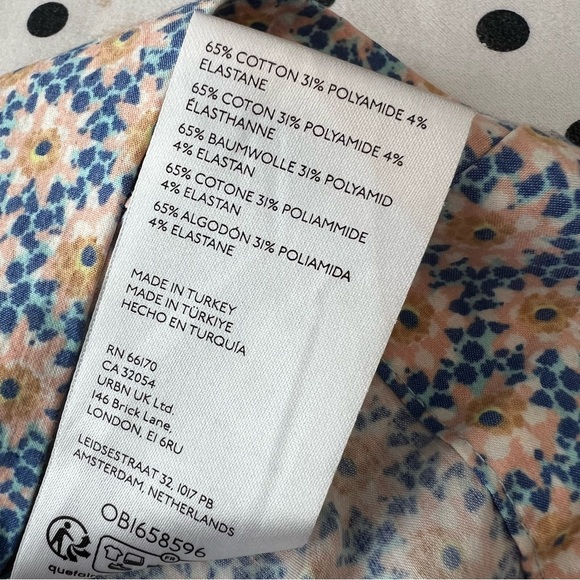 By Anthropologie Ruffle Short Sleeve Mini Dress Blue Floral Tie Waist Size Large - Picture 11 of 11